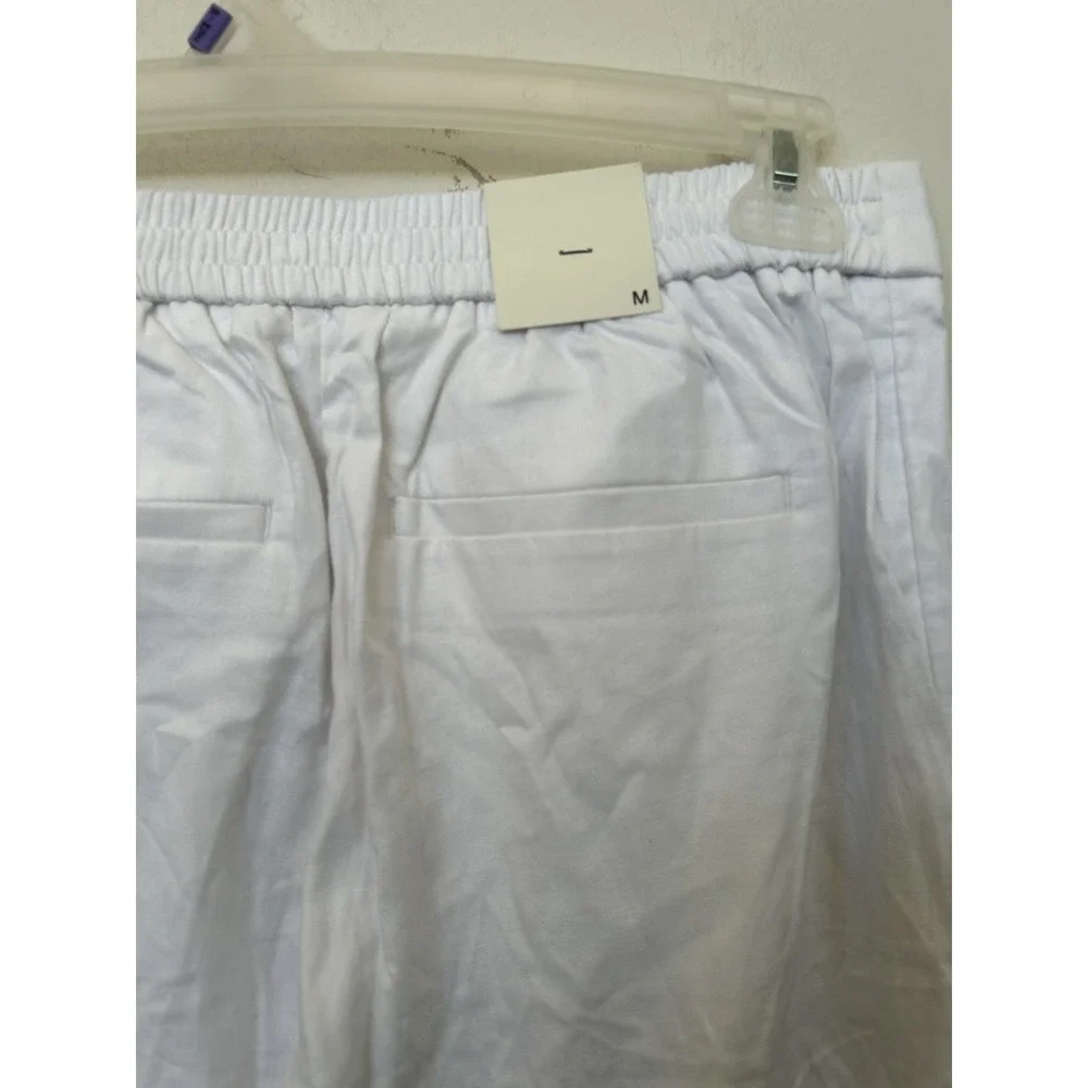 NWT Banana Republic White Linen Wide Leg High Rise Pull On Pants Sz M Coastal